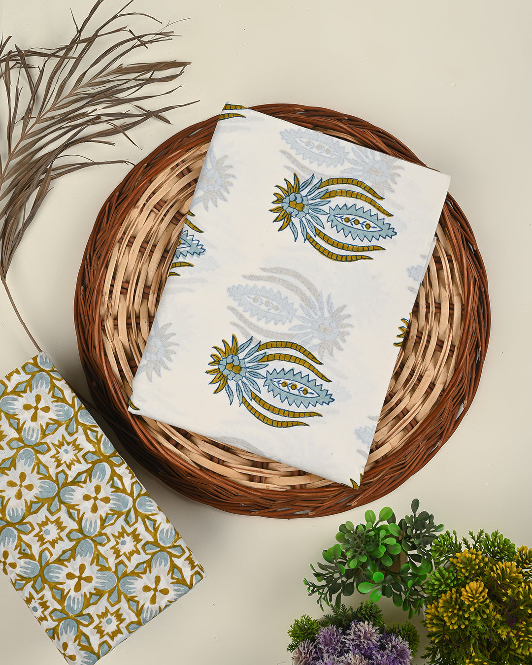 Traditional Sanganeri Printed Cotton Suit Top And Bottom Set BSTB76