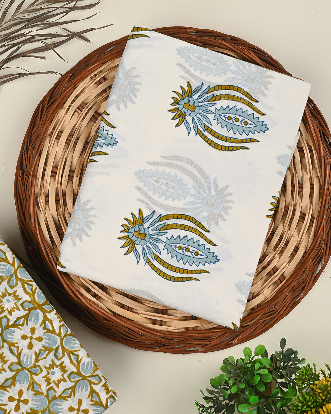 Traditional Sanganeri Printed Cotton Suit Top And Bottom Set BSTB76
