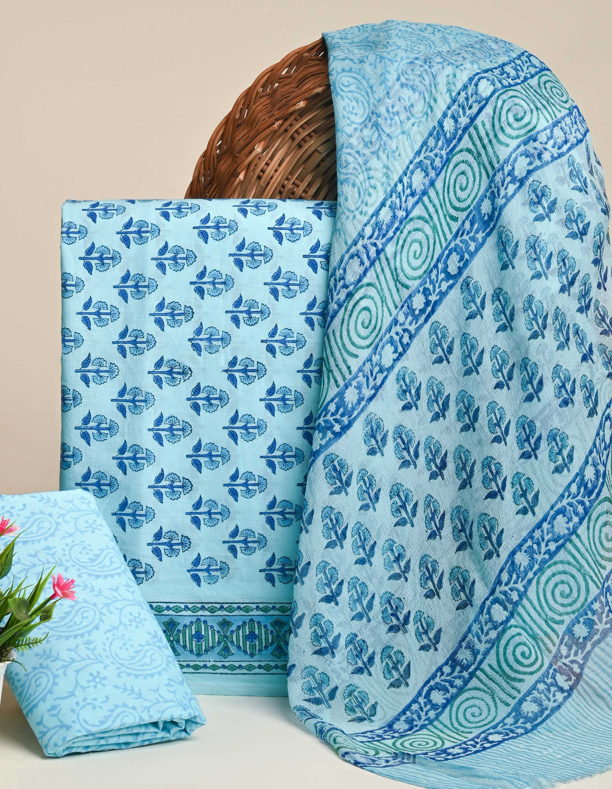 New Sanganeri Rapid Printed Cotton Suit With Chiffon Dupatta (CFCOTCH43)