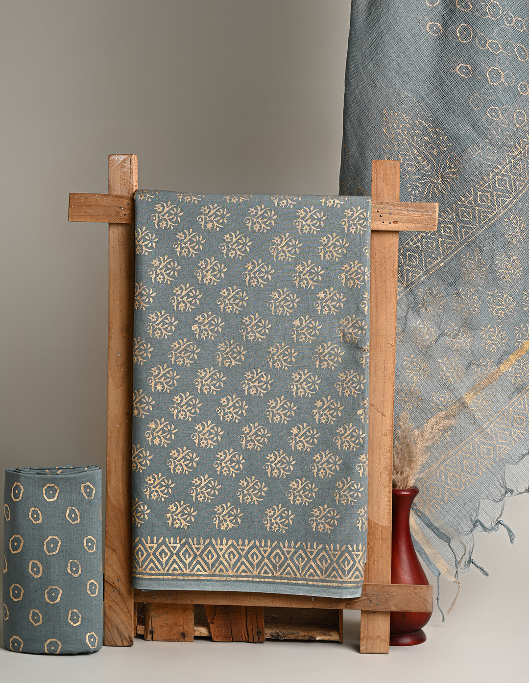 Premium Grey Sanganeri Print Cotton Suit With Kota Doria Dupatta CFCOTKO17