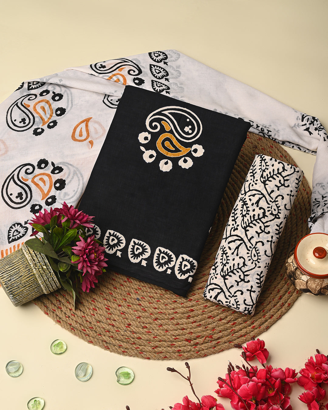 Elegant Hand Block Print Cotton Suit Sets With Cotton Dupatta CFCOTMU02