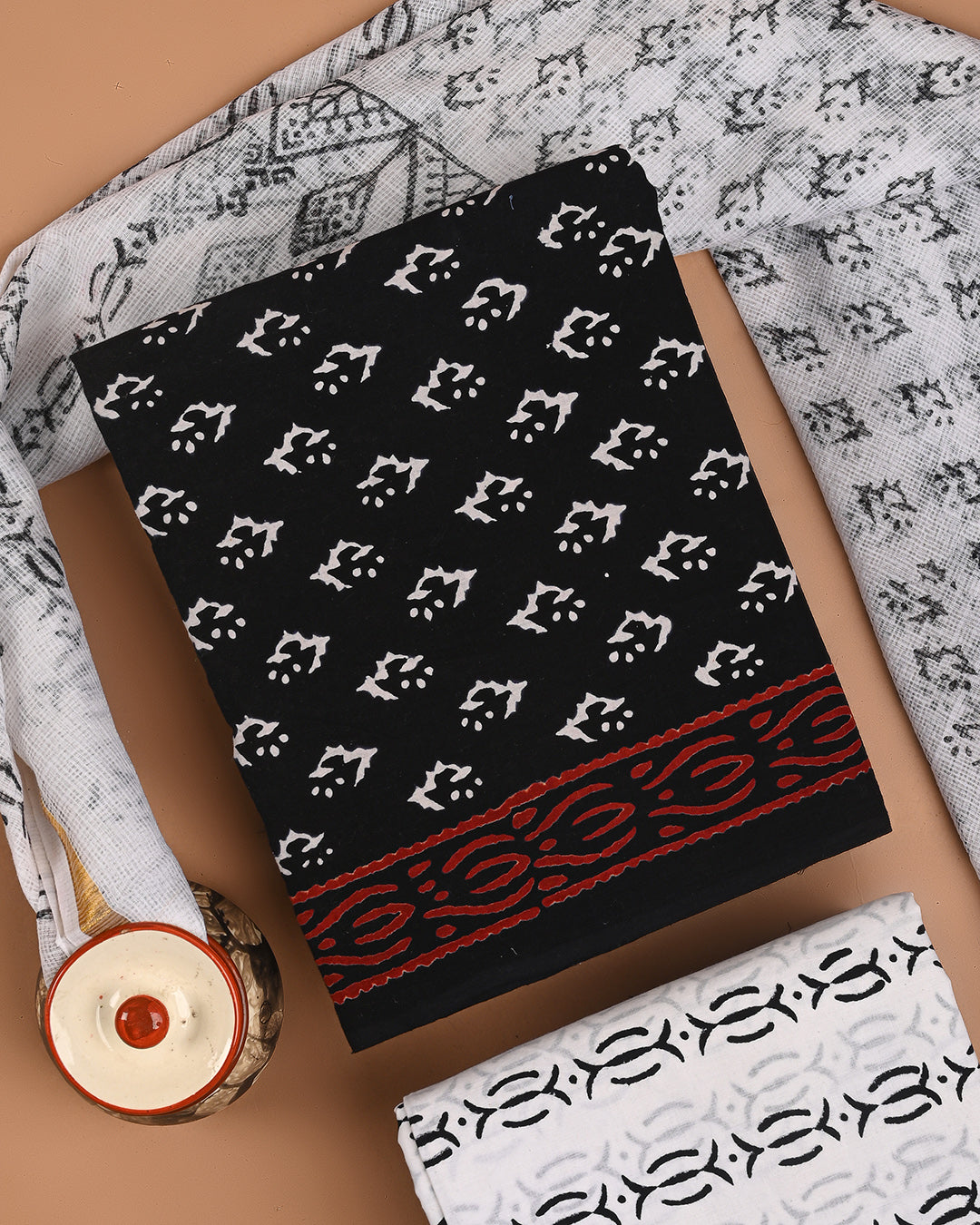 Traditional Black and White Cotton Sets With Kota Dupatta CFCOTKO46