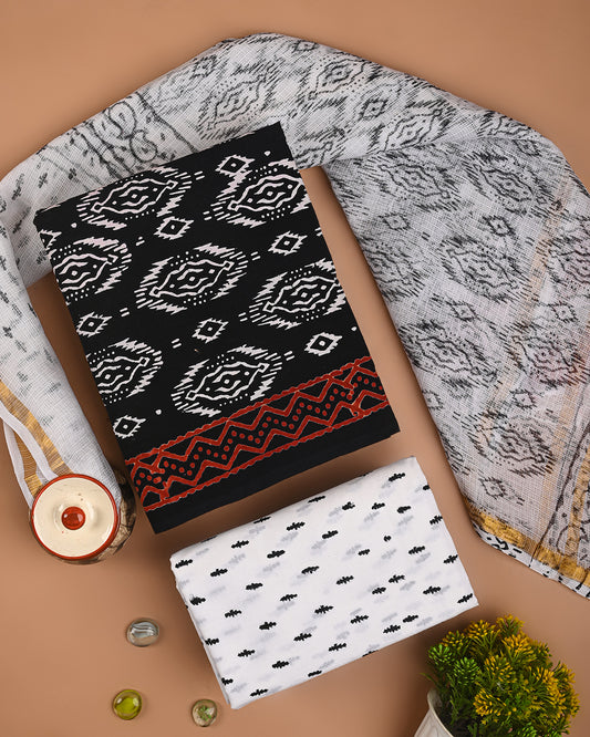 New Black and White Cotton Suit With Kota Doria Dupatta CFCOTKO38