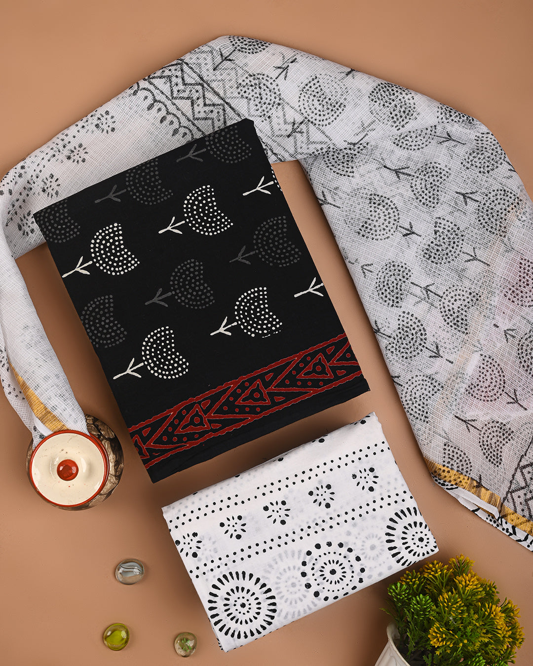 Exclusive Black and White Cotton Suit With Kota Doria Dupatta CFCOTKO45
