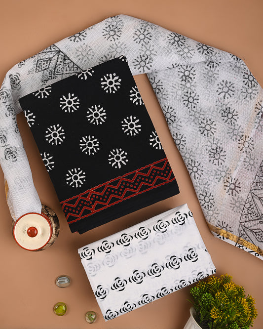New Black and White Sober Cotton Suit With Kota Doria Dupatta CFCOTKO37