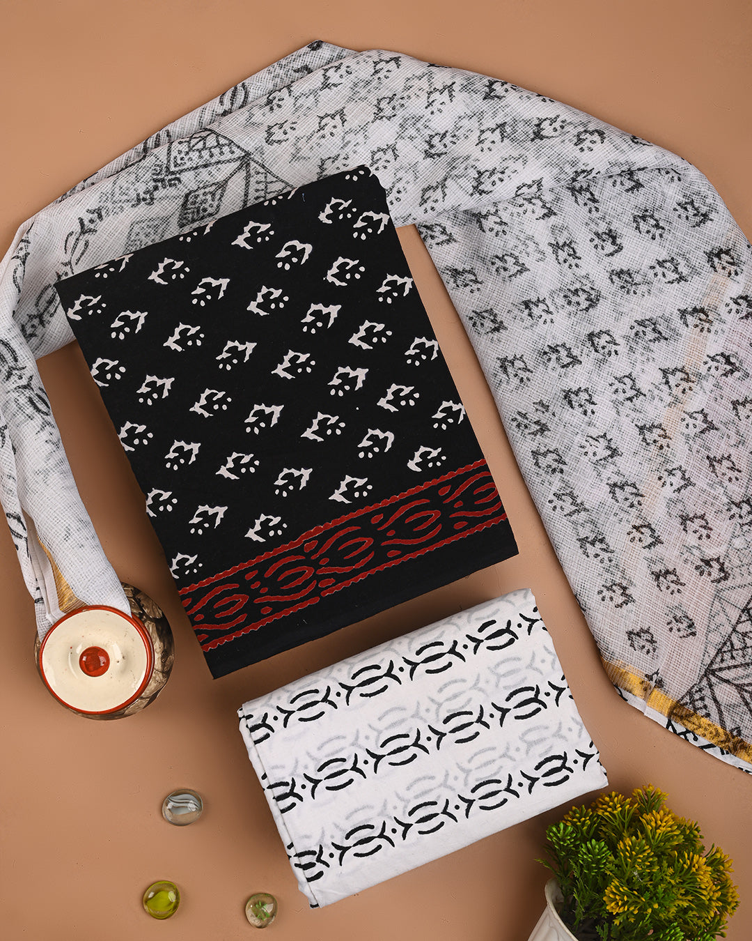 Traditional Black and White Cotton Sets With Kota Dupatta CFCOTKO46