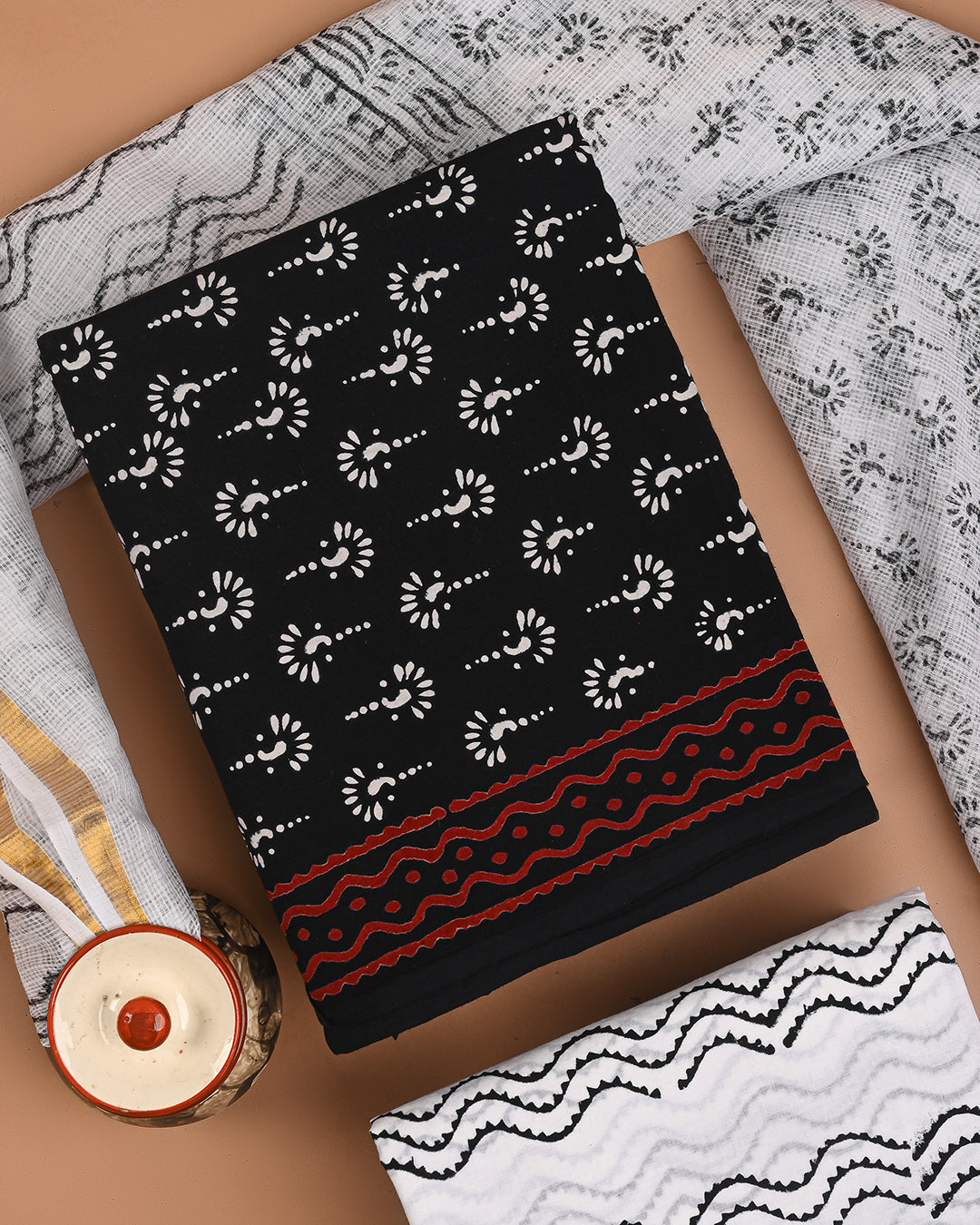 New Black & White Cotton Suit With Kota Doria Dupatta CFCOTKO34