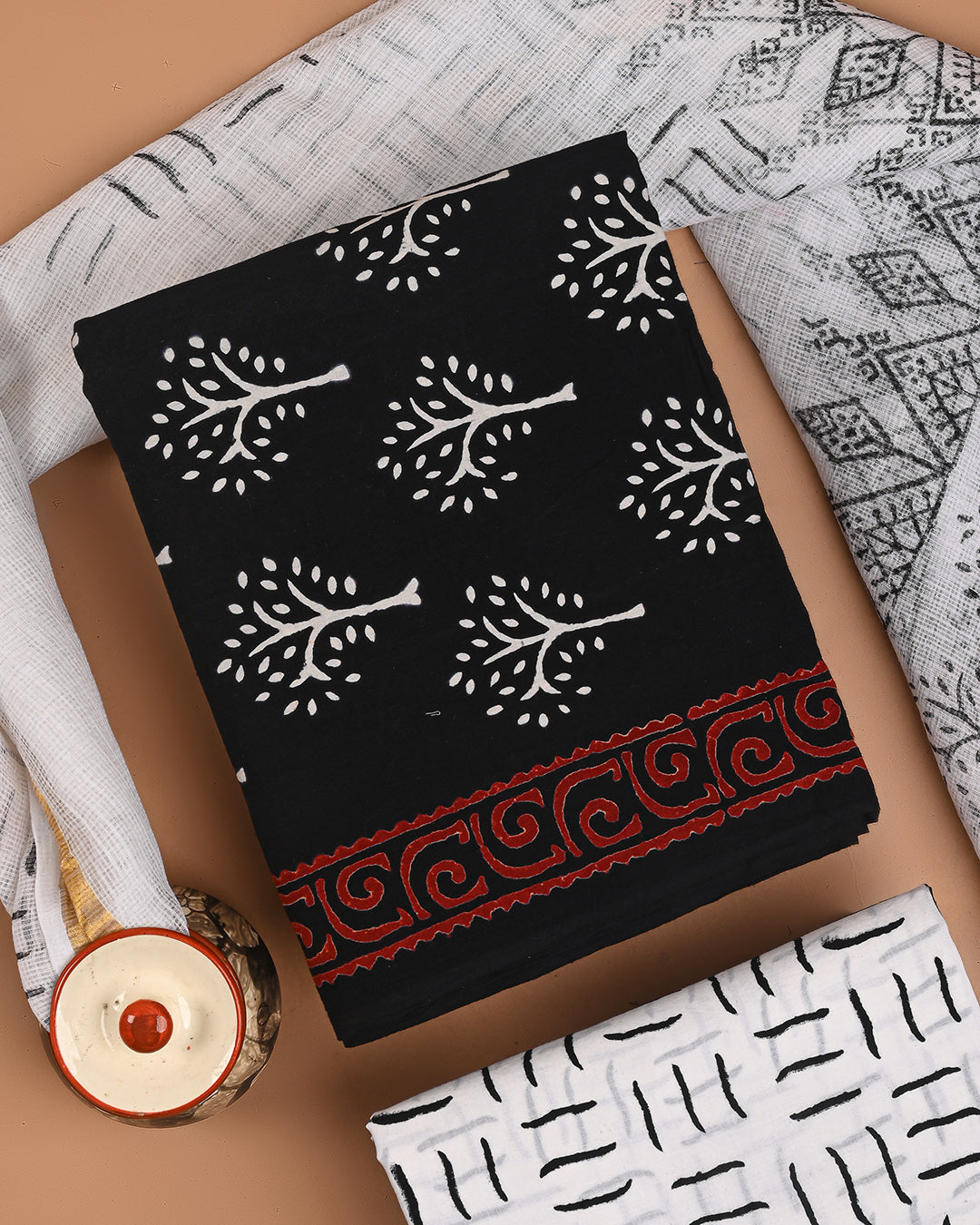 New Black & White Premium Sober Cotton Suit With Kota Doria Dupatta CFCOTKO50