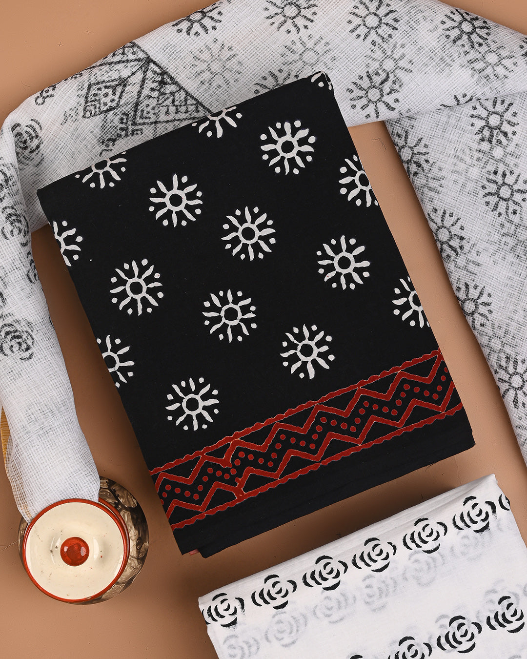 New Black and White Sober Cotton Suit With Kota Doria Dupatta CFCOTKO37