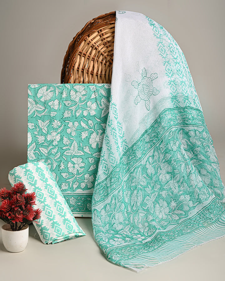 New Sanganeri Rapid Printed Cotton Suit With Chiffon Dupatta (CFCOTCH29)