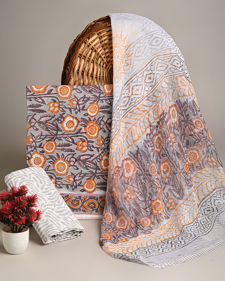 New Sanganeri Rapid Printed Cotton Suit With Chiffon Dupatta (CFCOTCH28)