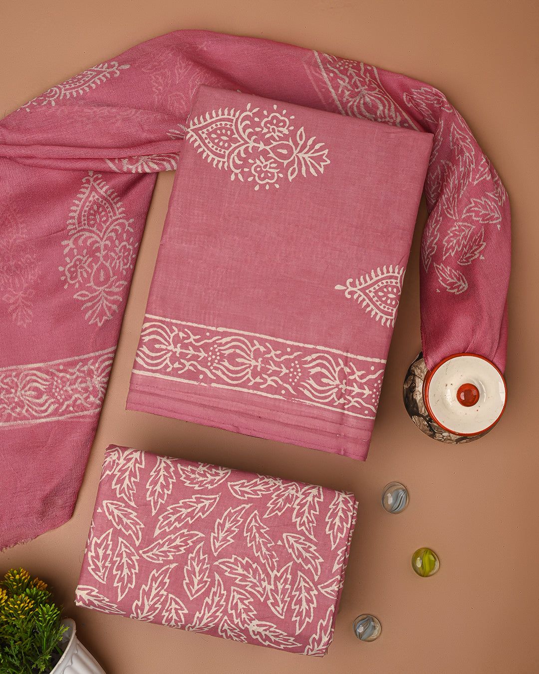 Traditional Discharge Print Cotton Sets With Chiffon Dupatta CFCOTCH40