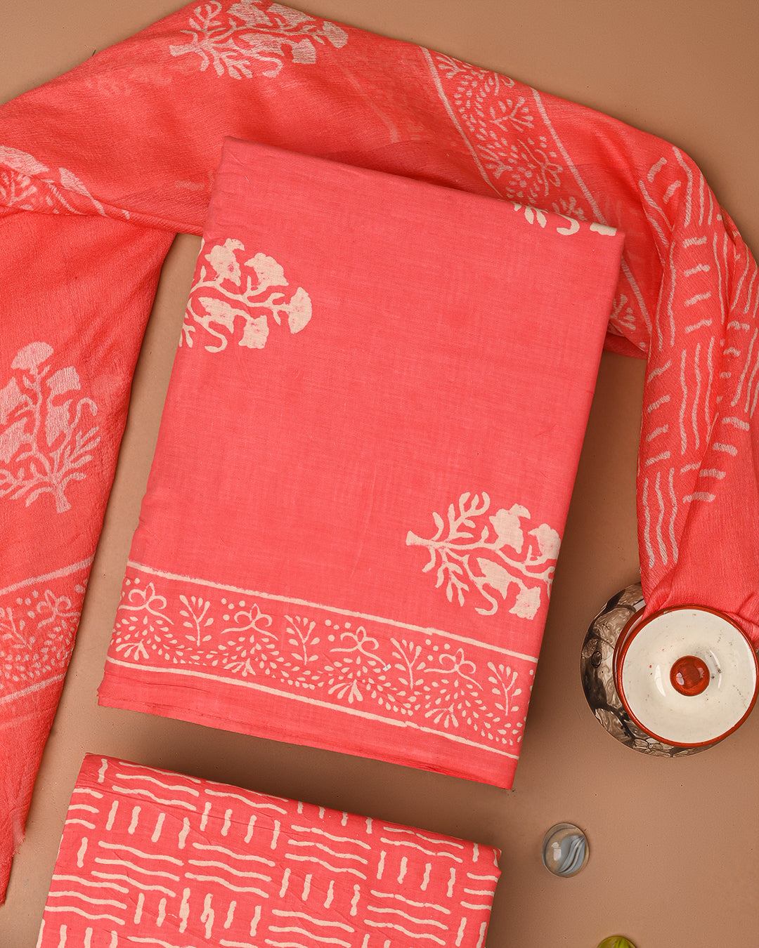 Traditional Hand Painted Cotton Sets With Chiffon Dupatta CFCOTCH39