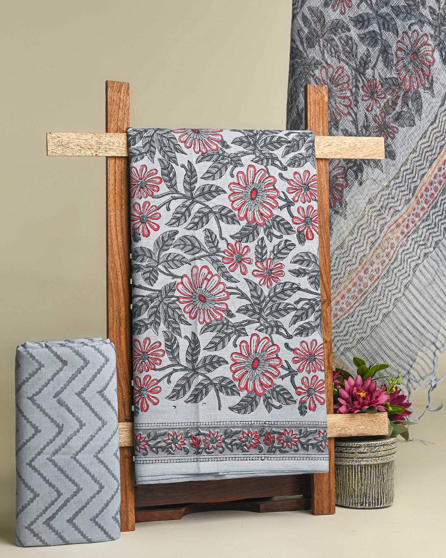 Sanganeri Print Hand Block Cotton Suit With Kota Doria Dupatta CFCOTKO49