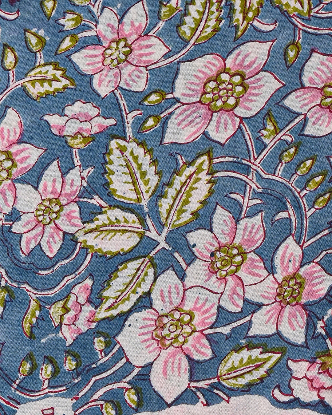 Blue and Pink Floral Hand Block Print Cotton Suit Sets With Cotton Dupatta CFCOTMU54