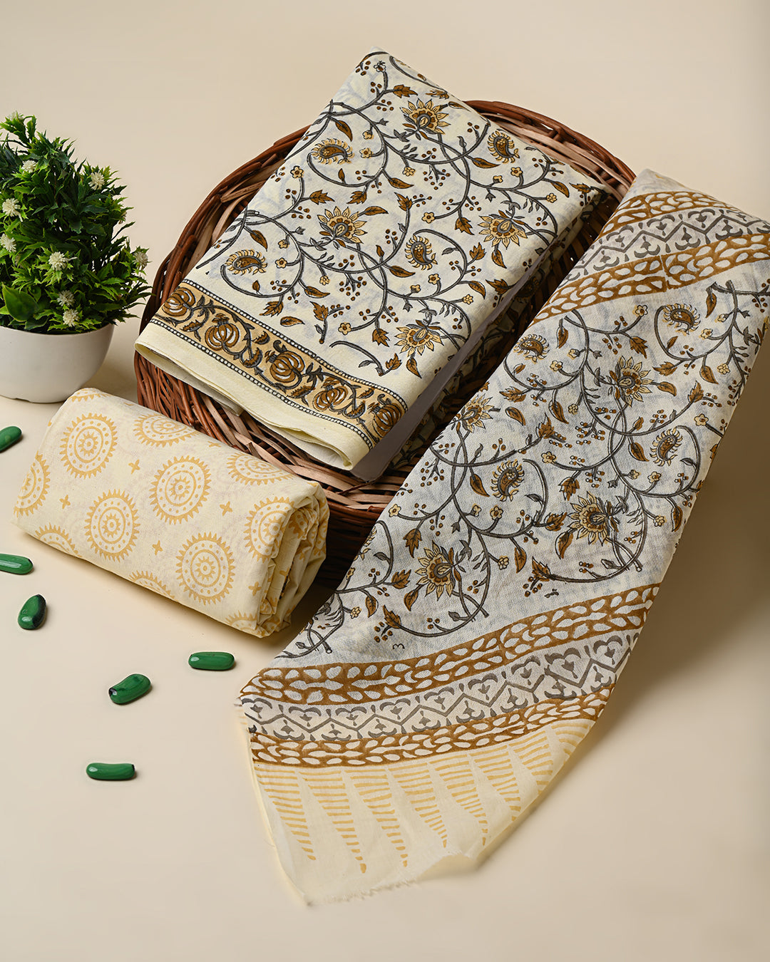 Hand Block Print Cotton Suit Sets With Cotton Dupatta CFCOTMU30