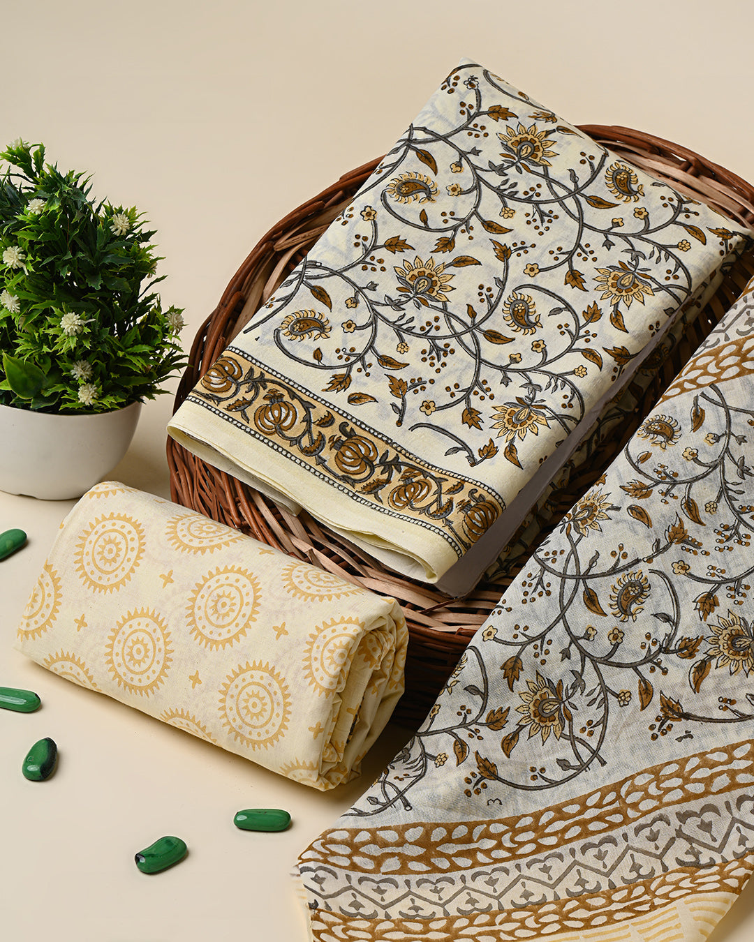Hand Block Print Cotton Suit Sets With Cotton Dupatta CFCOTMU30