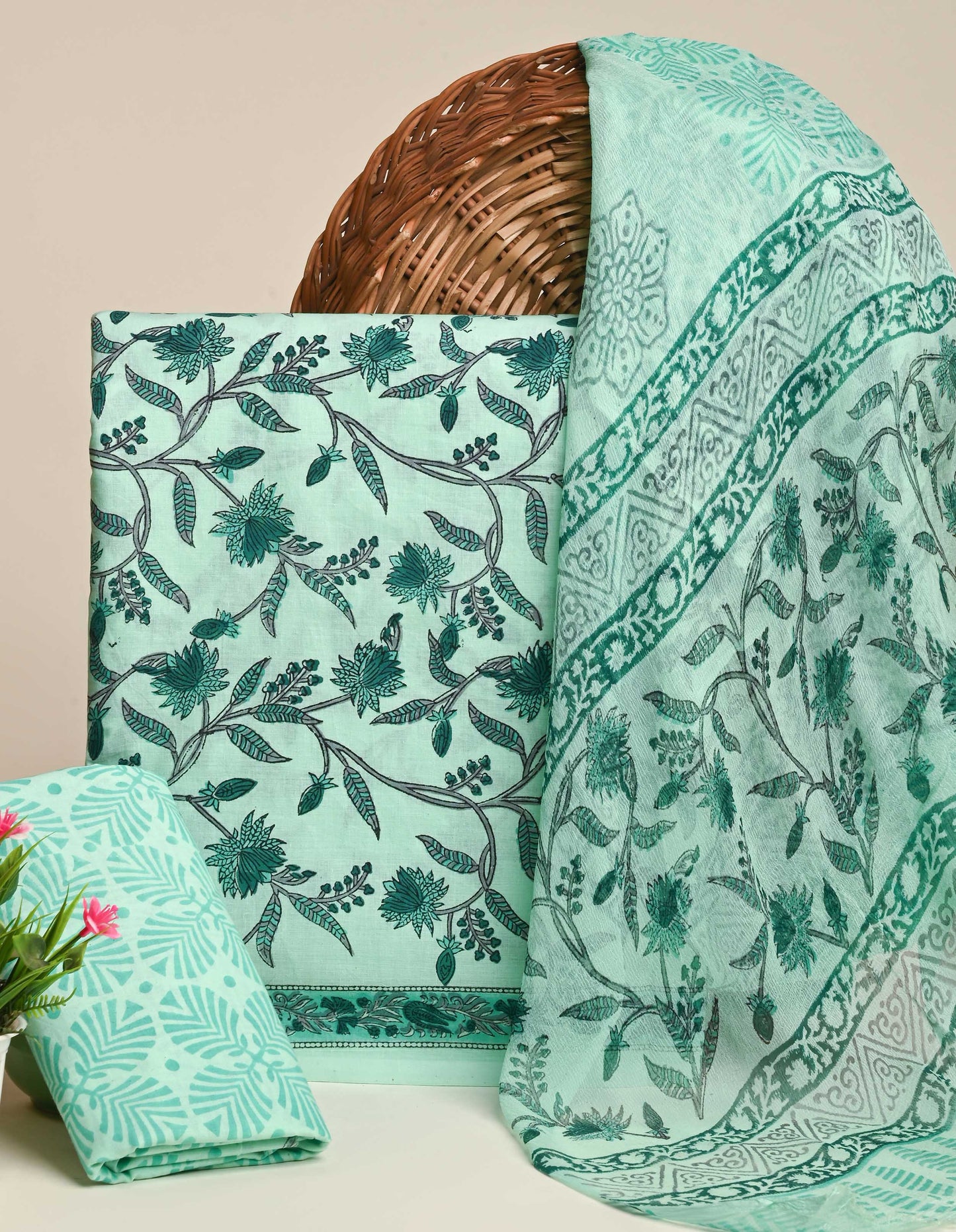 New Sanganeri Rapid Printed Cotton Suit With Chiffon Dupatta (CFCOTCH46)