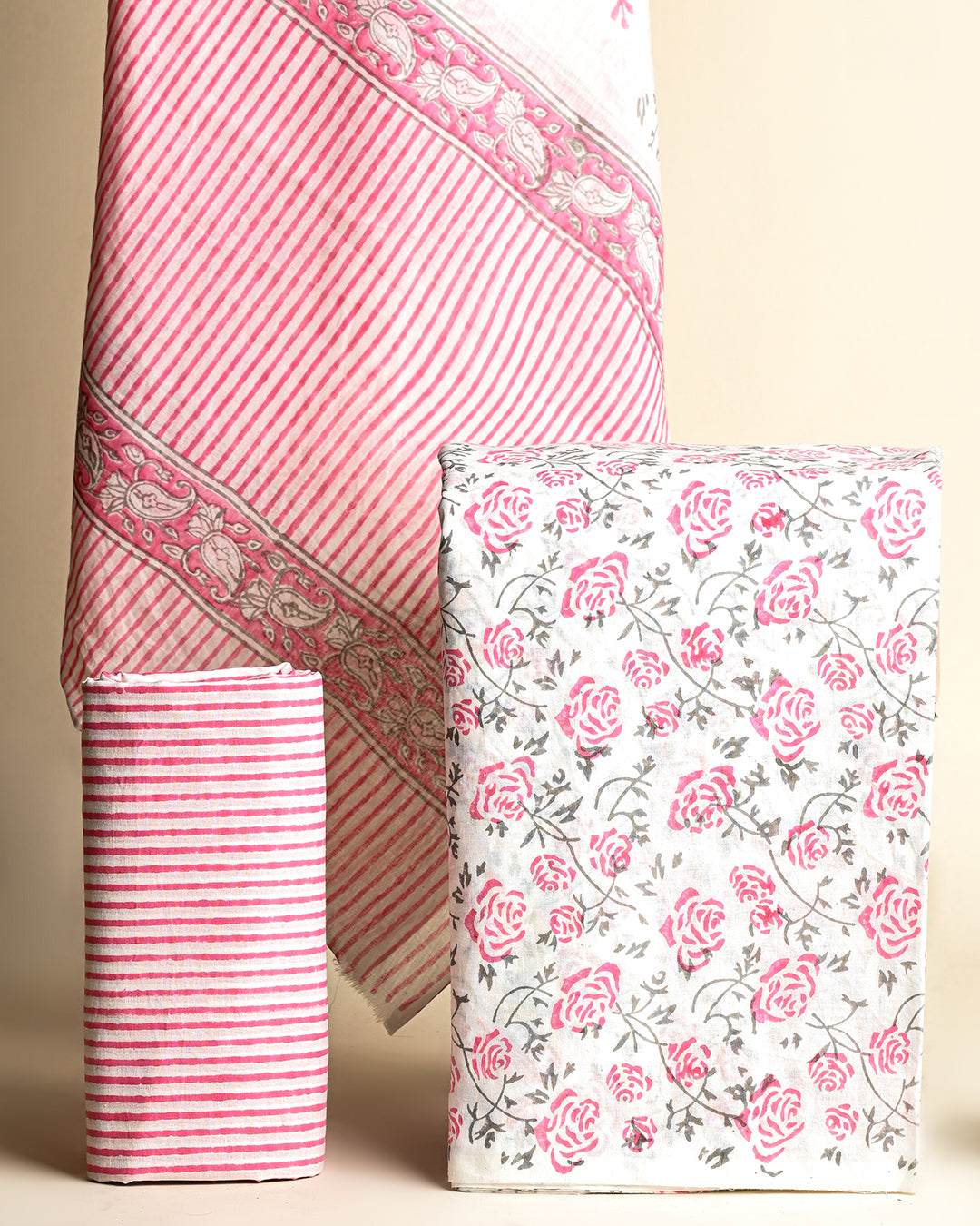 Elegant Pink Hand Block Print Cotton Suit With Cotton Dupatta(BSCOTMU02)