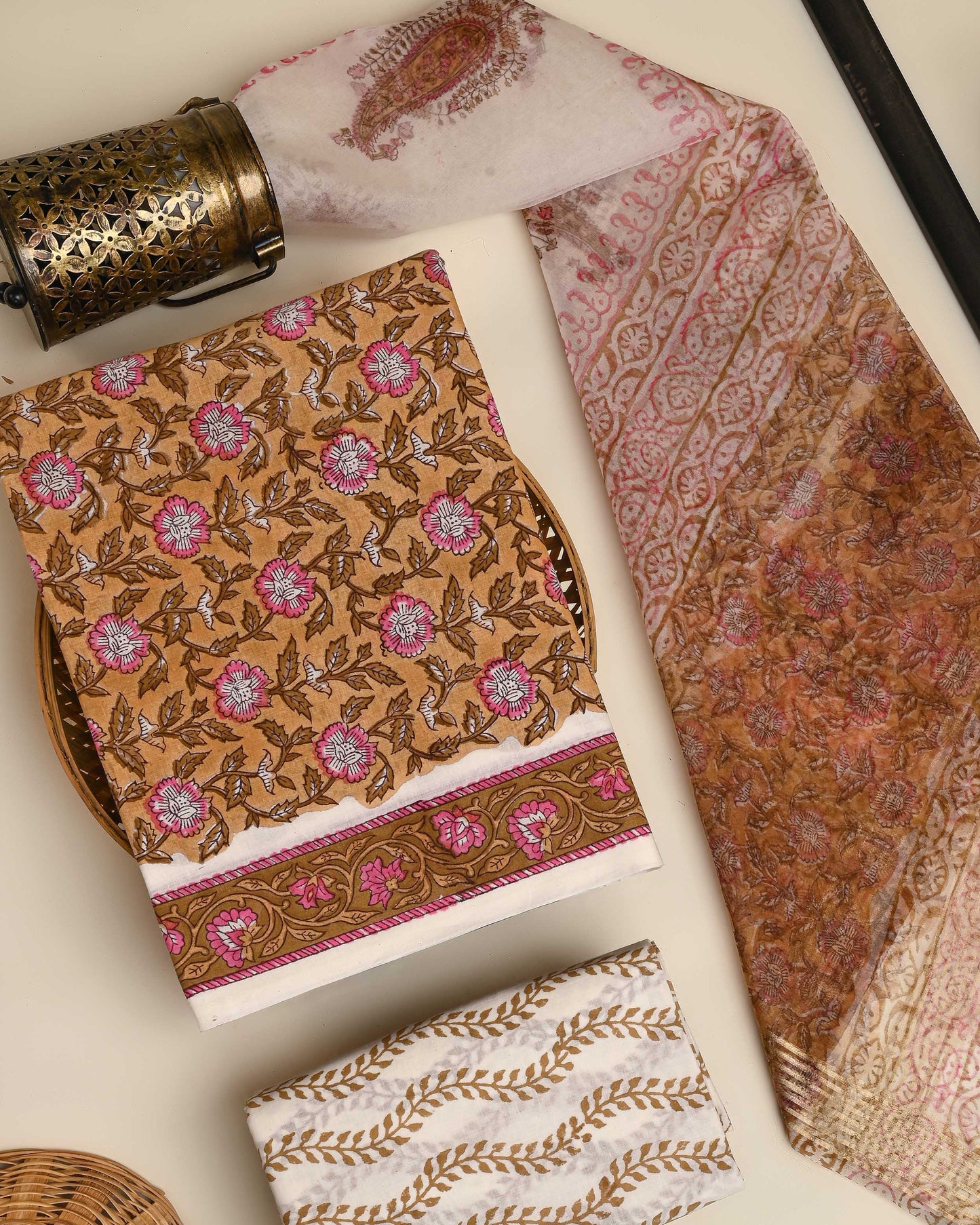 Exclusive Sanganeri Printed Cotton Suit With Organza Dupatta CFCOD03