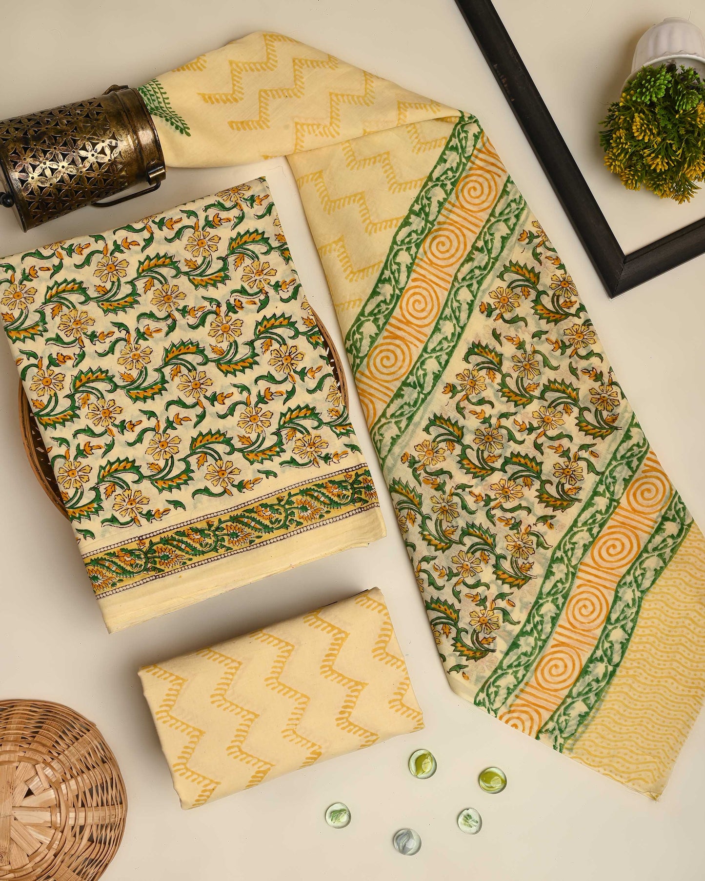 Graceful Sanganeri Hand Block Print Cotton Suit Sets With Cotton Dupatta CFCOTMU60