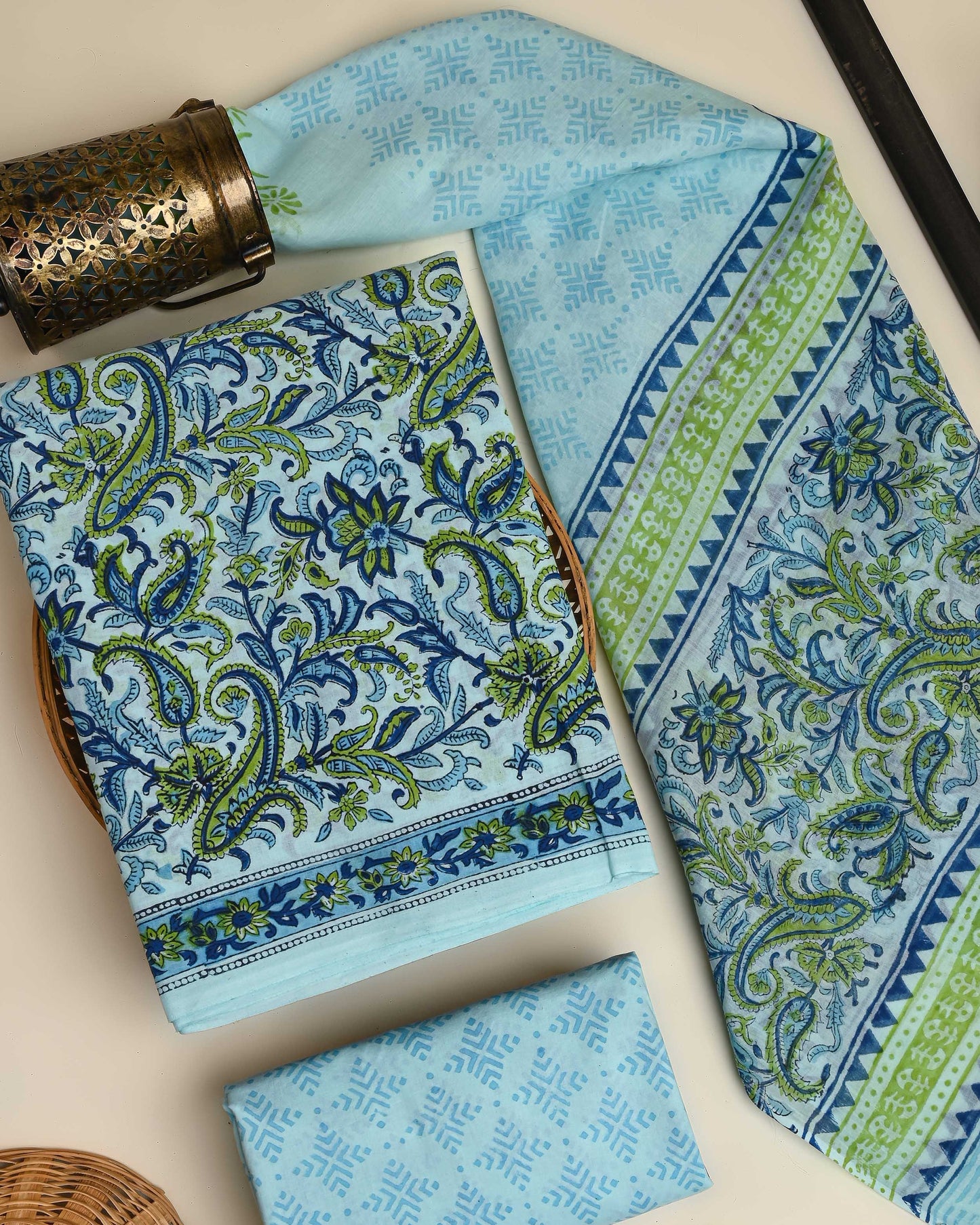 Graceful Sanganeri Hand Block Print Cotton Suit Sets With Cotton Dupatta CFCOTMU56