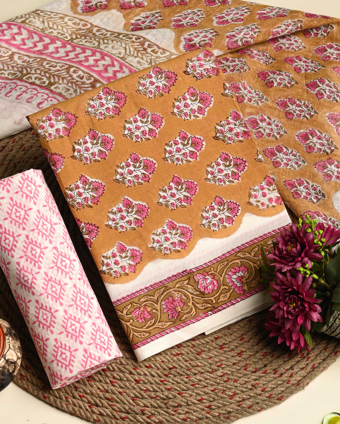 Adorable Sanganeri Printed Cotton Suit With Lilen Dupatta CFLID09