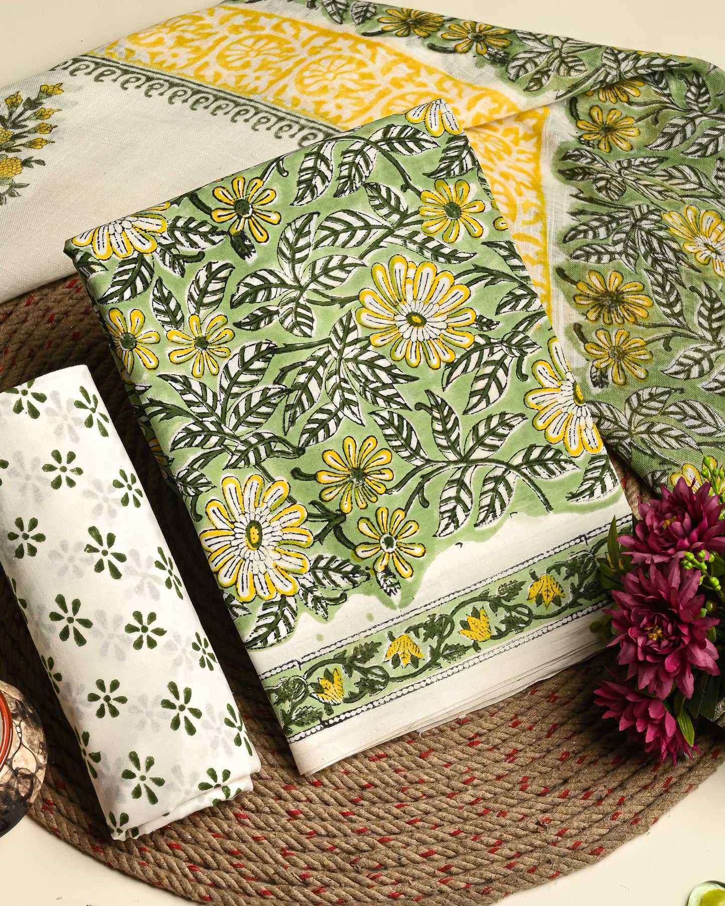 Adorable Sanganeri Printed Cotton Suit With Lilen Dupatta CFLID12