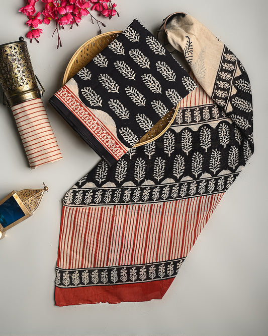 Exclusive Black and Red Cotton Suit Sets With Cotton Dupatta  CFCOTMU43