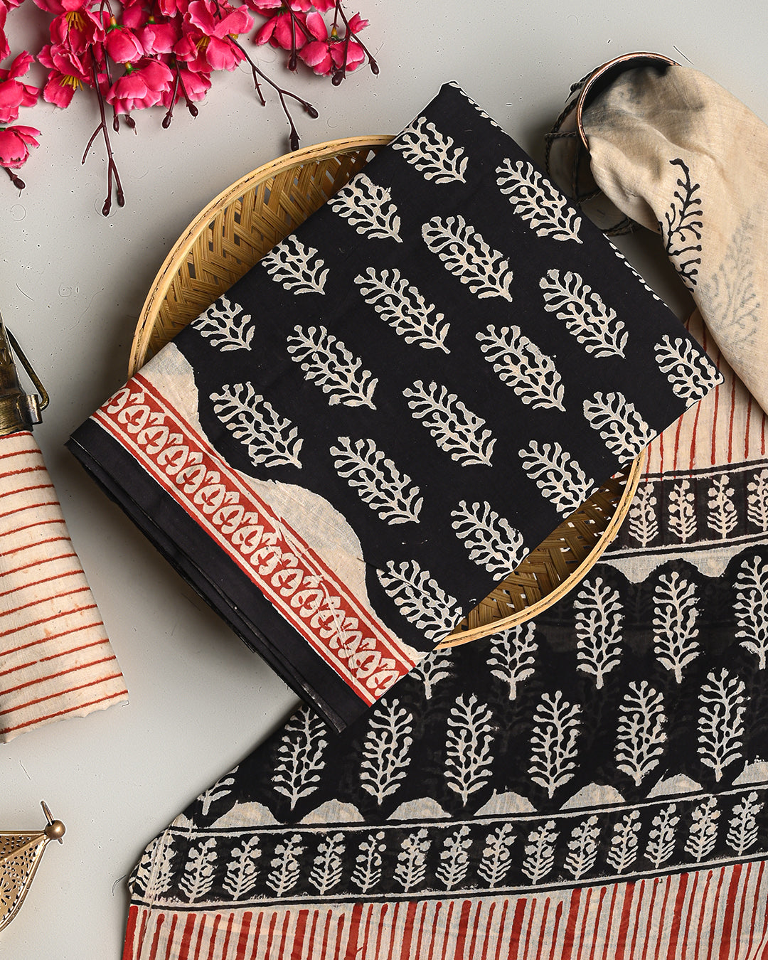 Exclusive Black and Red Cotton Suit Sets With Cotton Dupatta CFCOTMU43