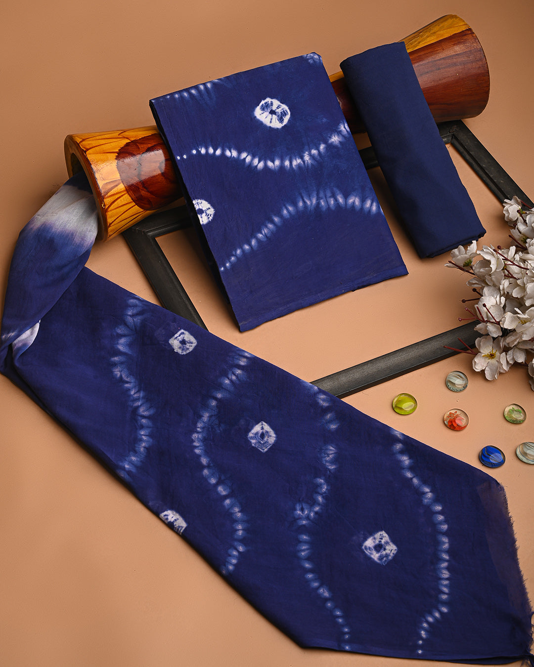Premium Blue Tie and Dye Printed Cotton Suit With Cotton Dupatta (BSCOTMU86)
