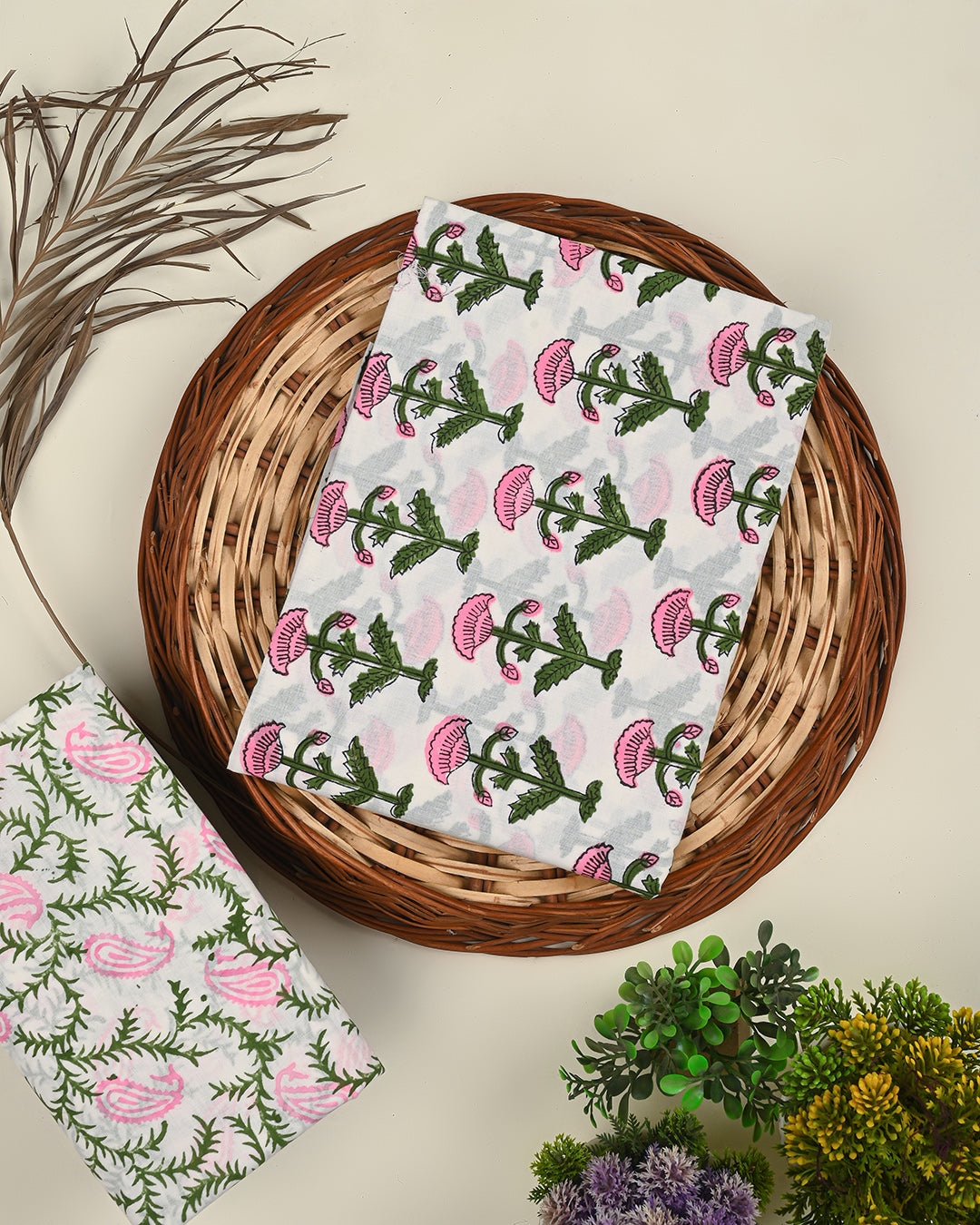 Traditional Sanganeri Printed Cotton Suit Top And Bottom Set BSTB75