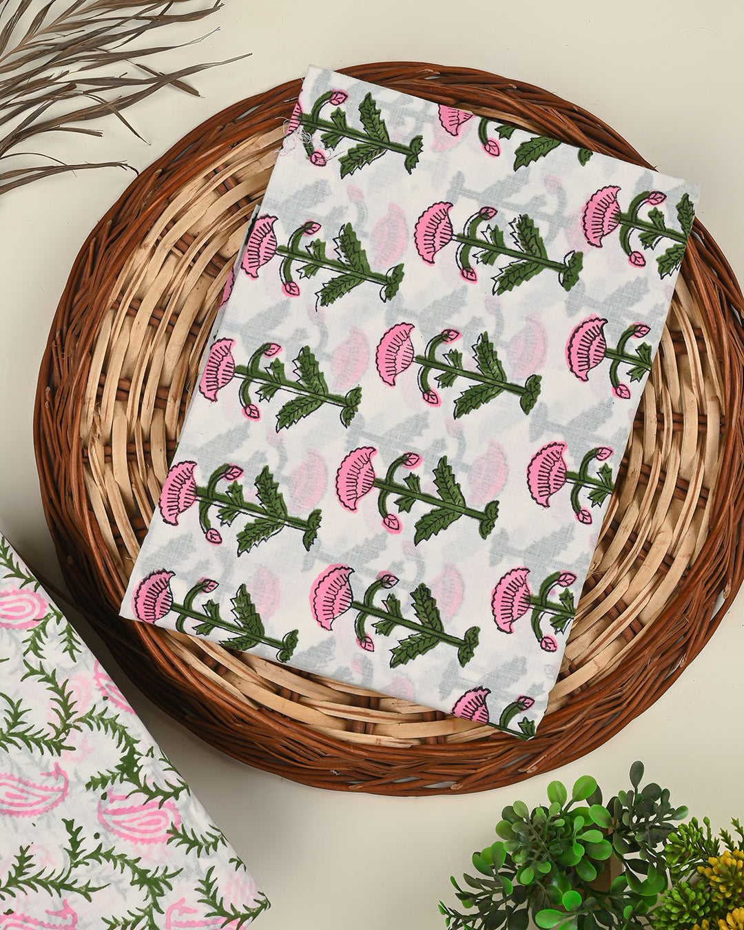 Traditional Sanganeri Printed Cotton Suit Top And Bottom Set BSTB75