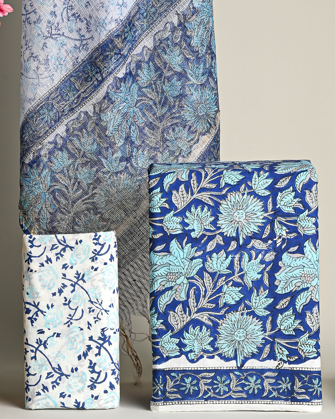 Exclusive Blue Hand Block Print Cotton Suit With Kota Dupatta(BSCOTKO02)