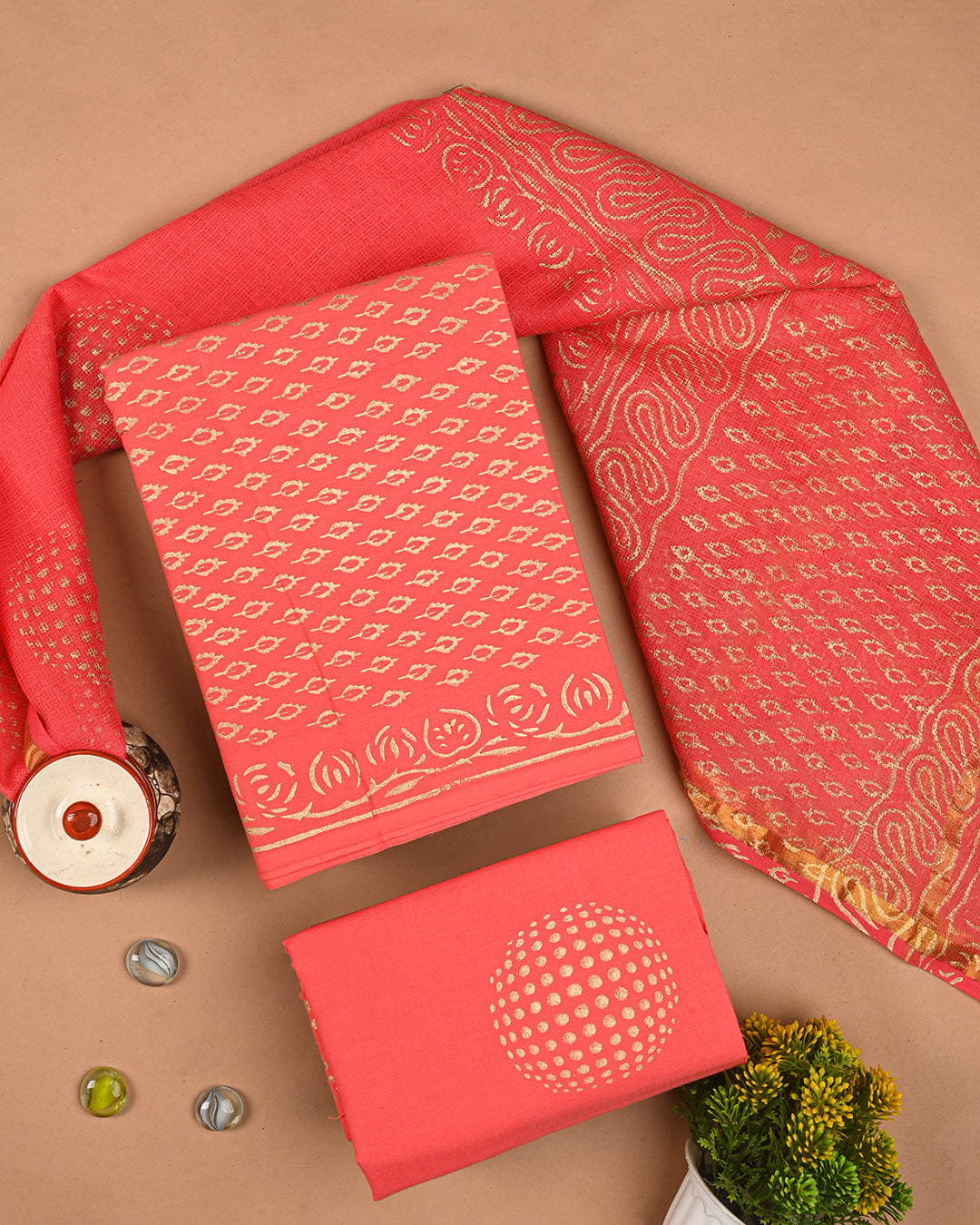 New Traditional Gold Print Cotton Sets With Kota Dupatta CFCOTKO73