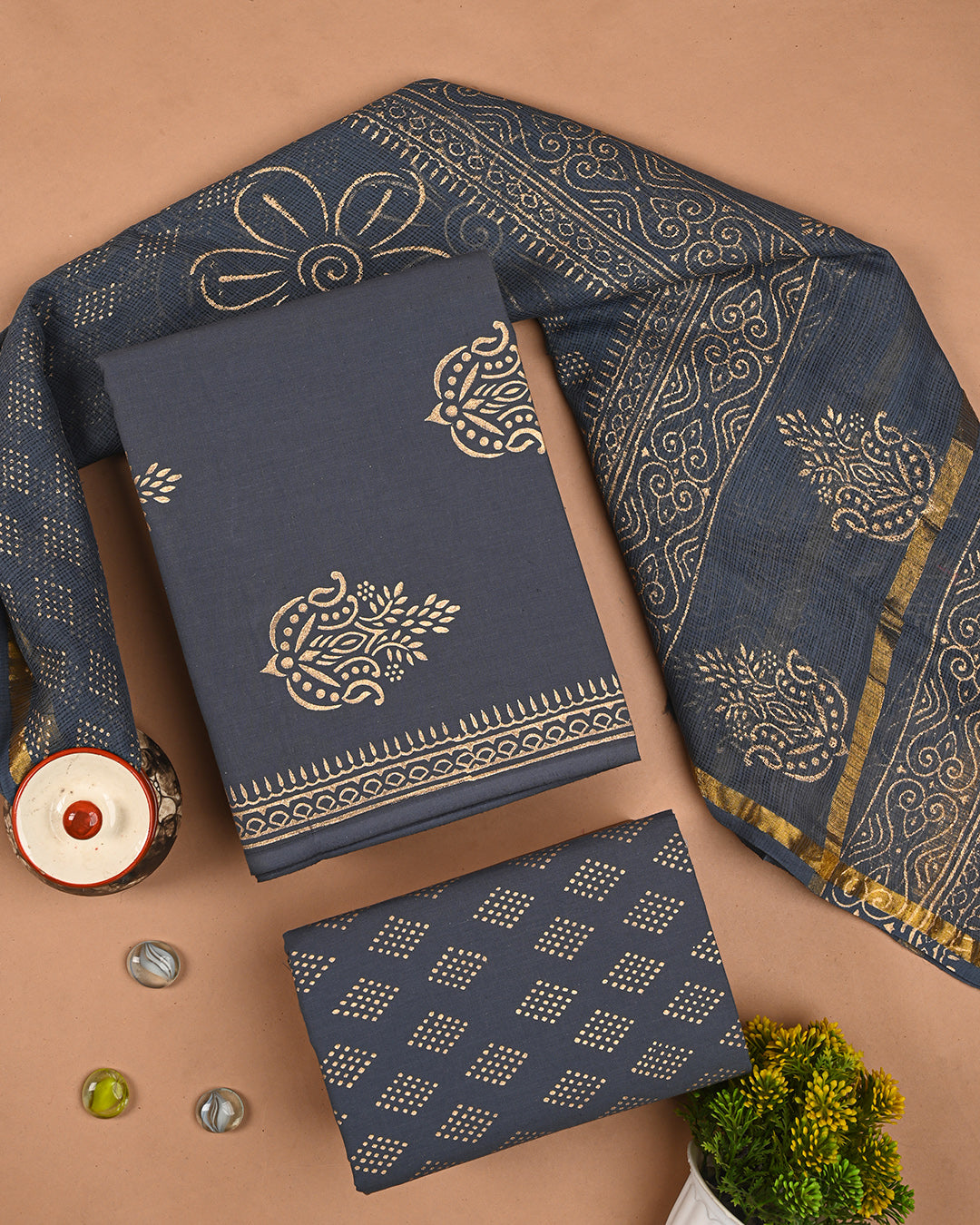 New Traditional Gold Print Cotton Sets With Kota Dupatta CFCOTKO72