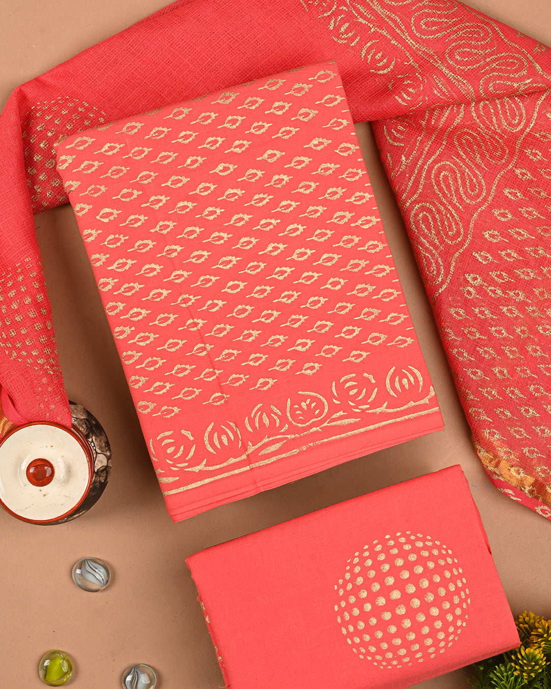 New Traditional Gold Print Cotton Sets With Kota Dupatta CFCOTKO73