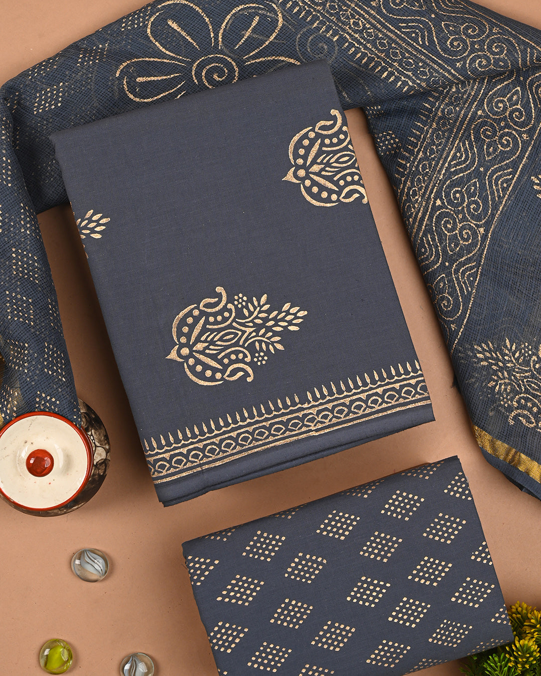 New Traditional Gold Print Cotton Sets With Kota Dupatta CFCOTKO72