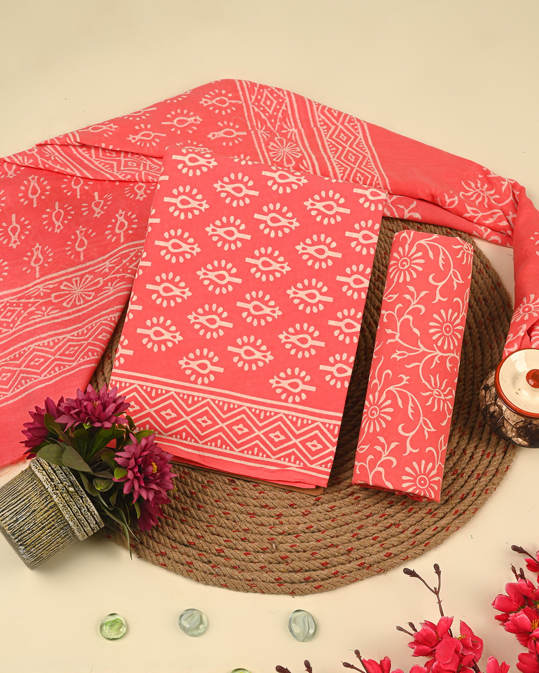 New Discharge Print Cotton Suit Sets With Cotton Dupatta CFCOTMU41