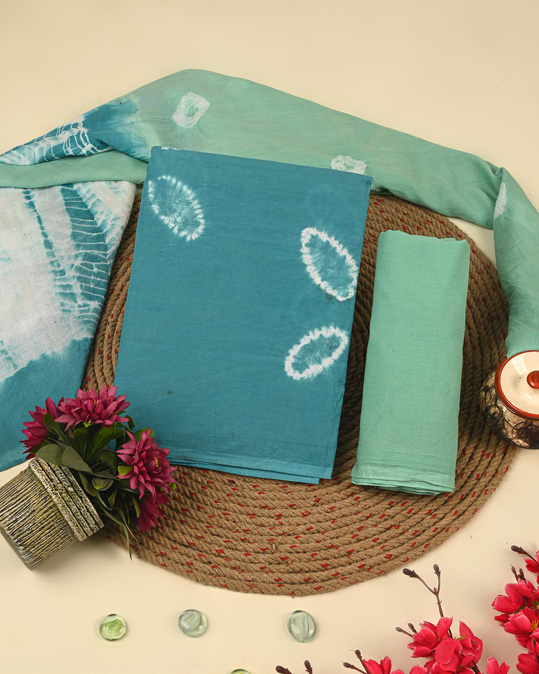 New Discharge Print Cotton Suit Sets With Cotton Dupatta CFCOTMU18