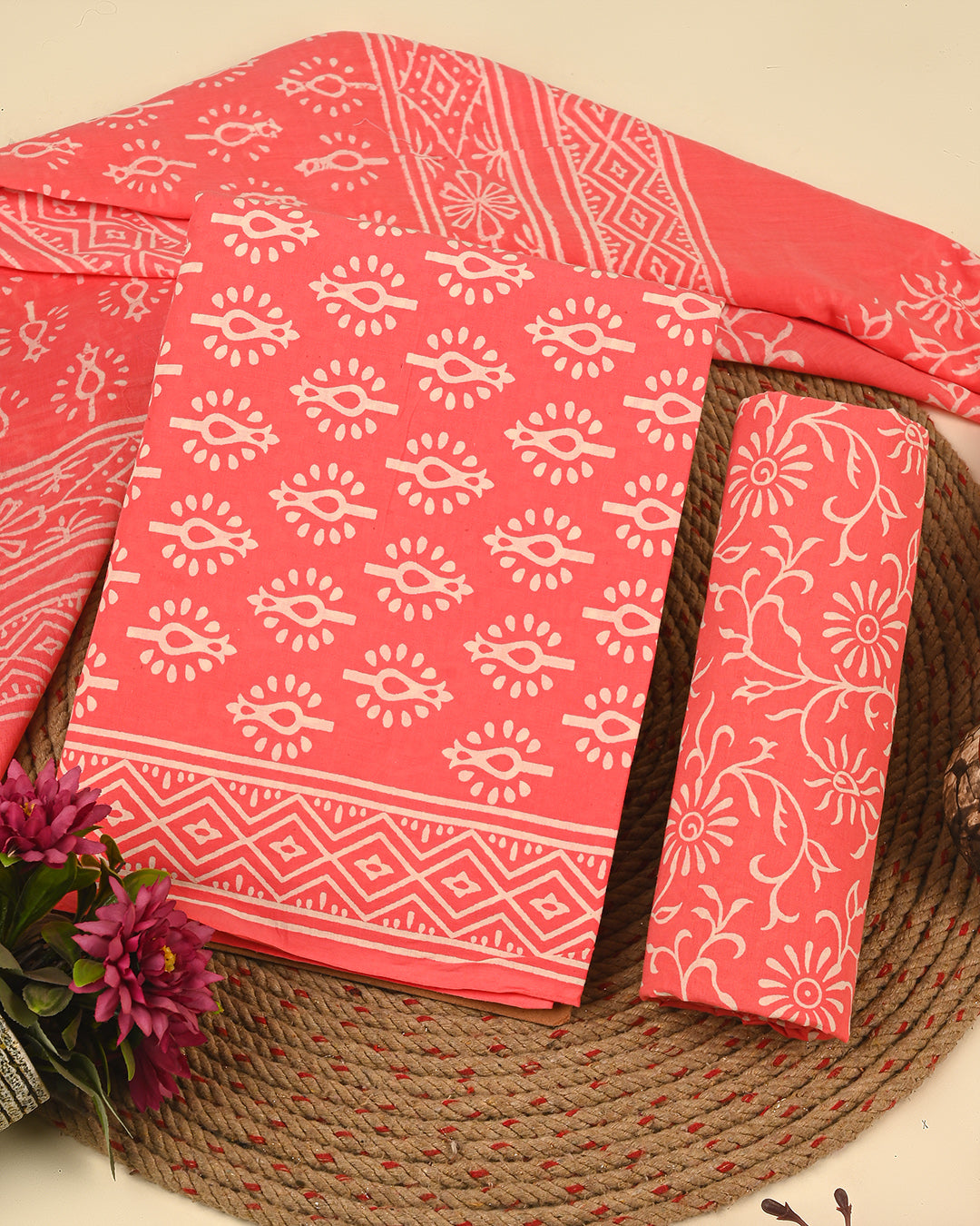 New Discharge Print Cotton Suit Sets With Cotton Dupatta CFCOTMU41