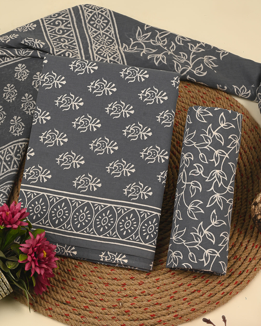 New Discharge Print Cotton Suit Sets With Cotton Dupatta CFCOTMU08