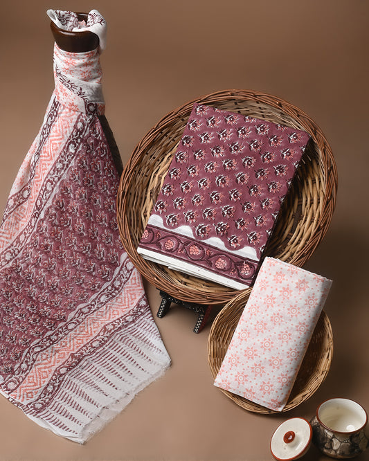 New Sanganeri Printed Cotton Suit With Chiffon Dupatta CFCOTCH15