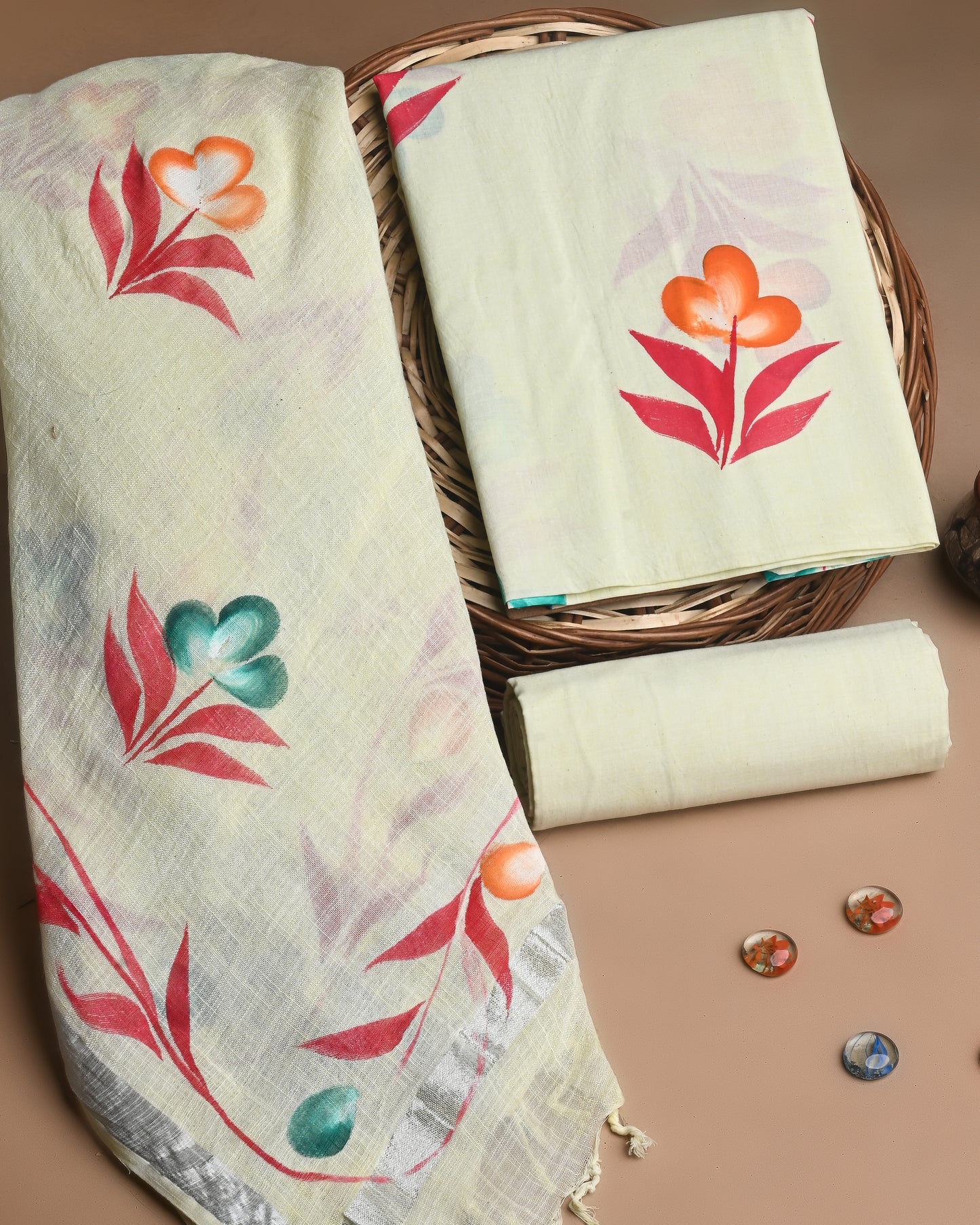 Premium Hand Printed Cotton Suit With Lilen Dupatta CFLID15