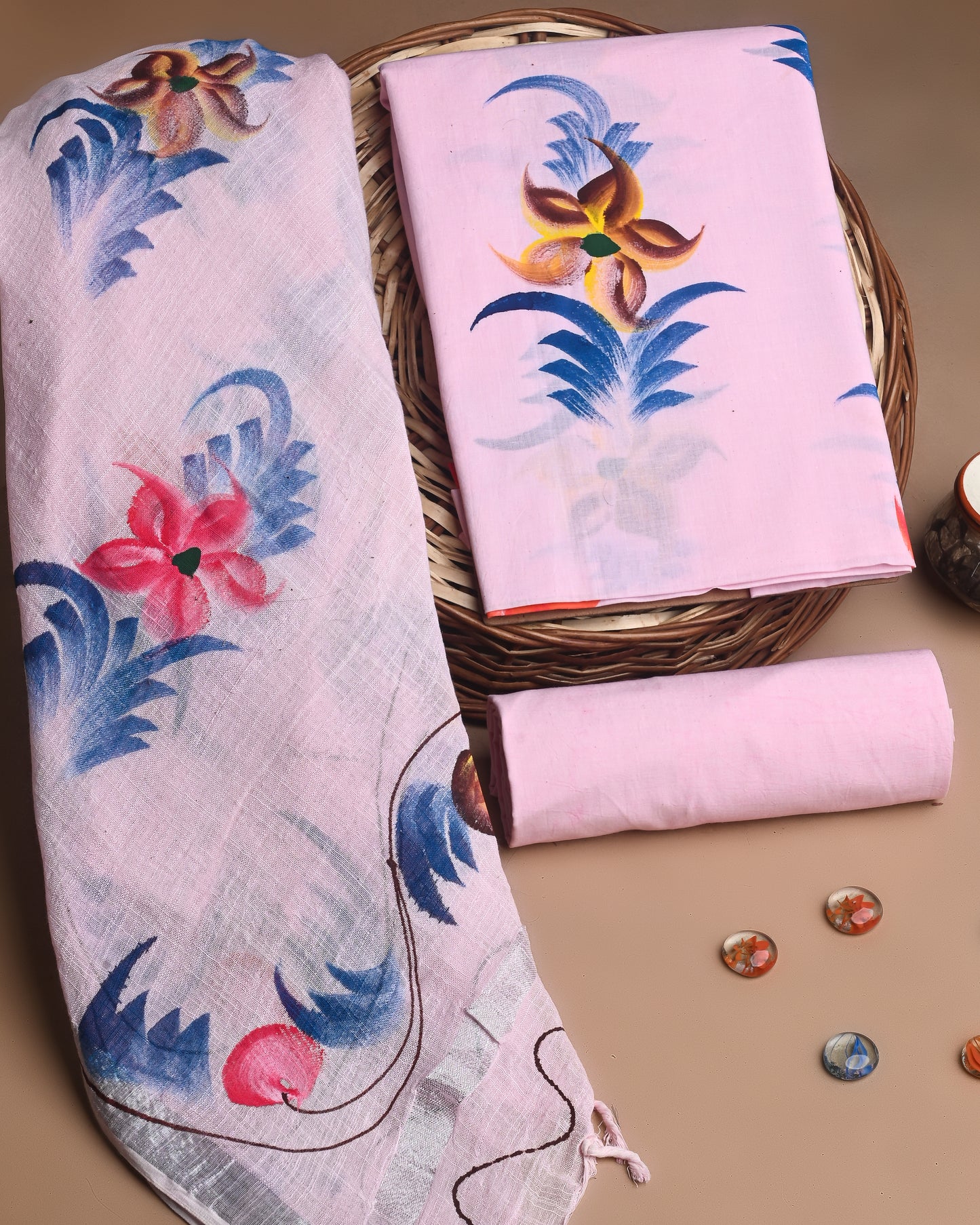 Premium Hand Printed Cotton Suit With Lilen Dupatta CFLID20