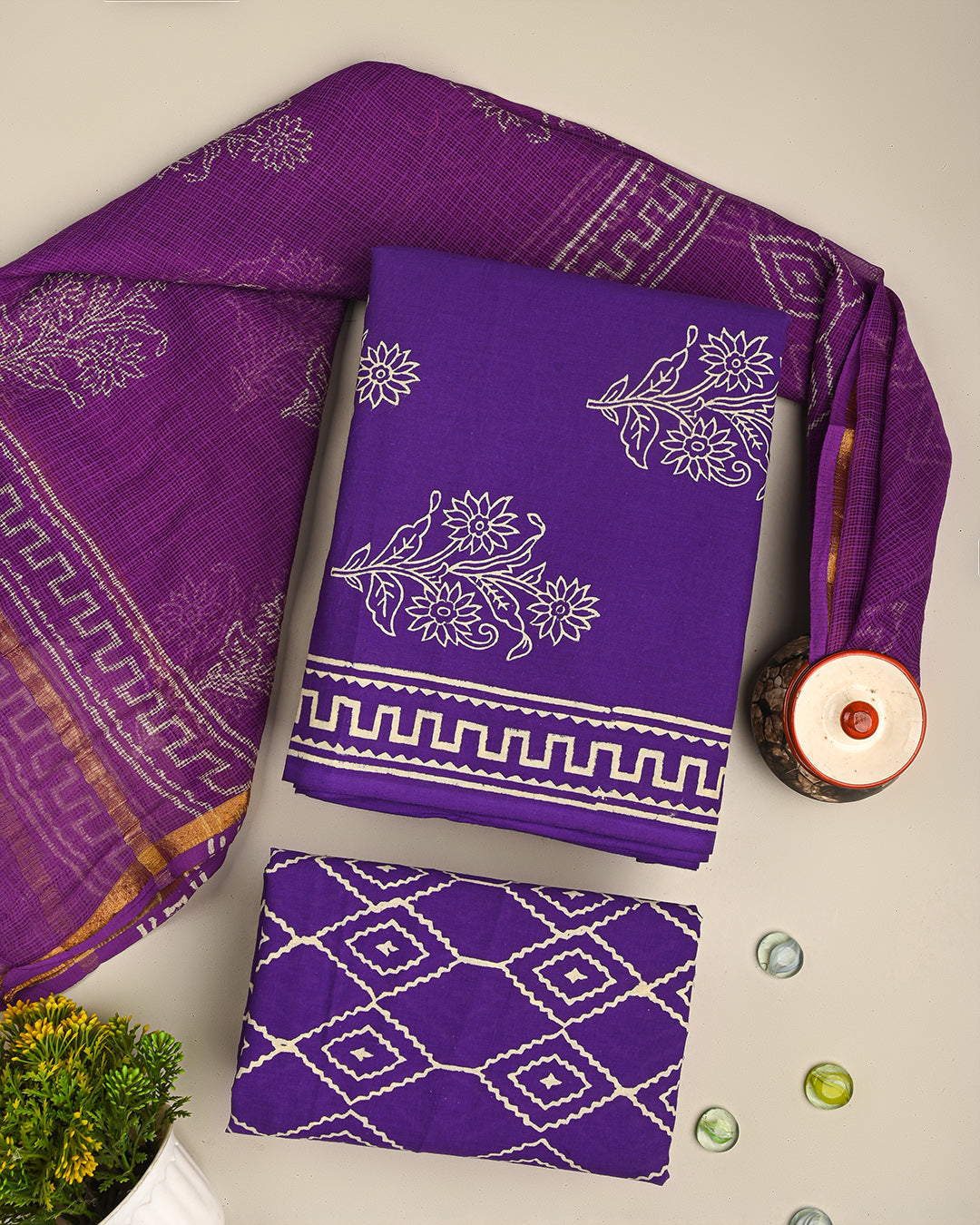 New Exclusive Discharge Print Cotton Suit With Kota Doria Dupatta(CFCOTKO01)