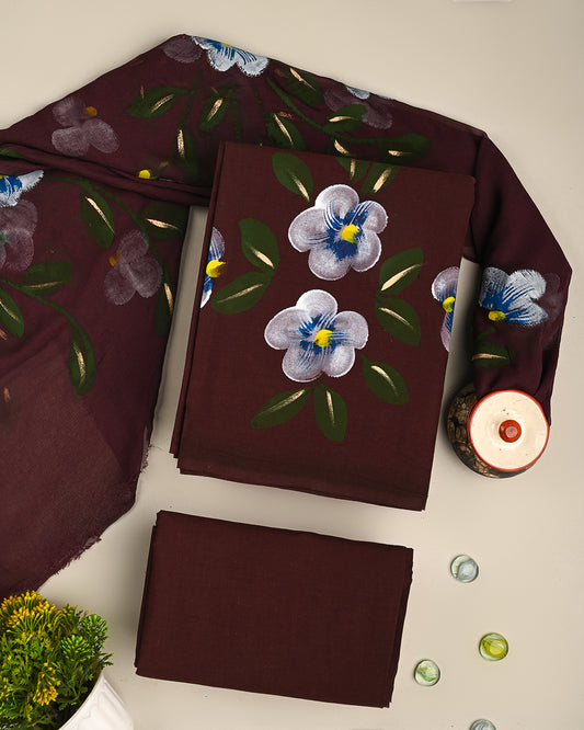 Exclusive Hand Painted Cotton Suit With Chiffon Dupatta CFCOTCH59