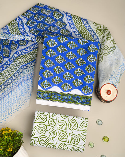 Exclusive Sanganeri Print Cotton Suit With Chiffon Dupatta CFCOTCH10