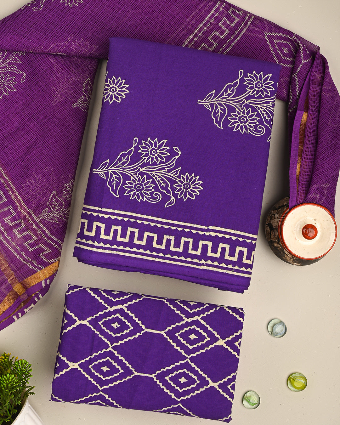 New Exclusive Discharge Print Cotton Suit With Kota Doria Dupatta(CFCOTKO01)
