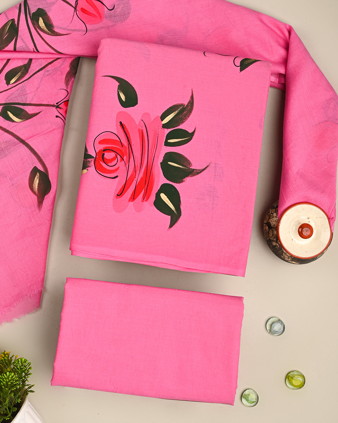 New Hand Painted Cotton Suit Sets With Cotton Dupatta CFCOTMU78